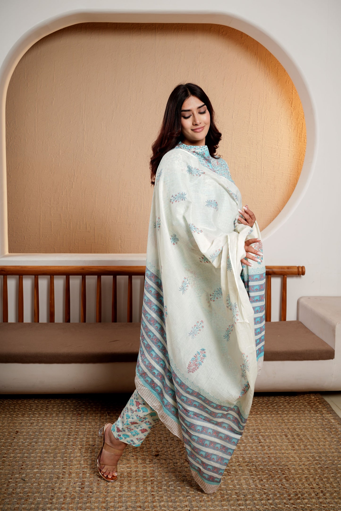 Ivory Blossom Dupatta Set