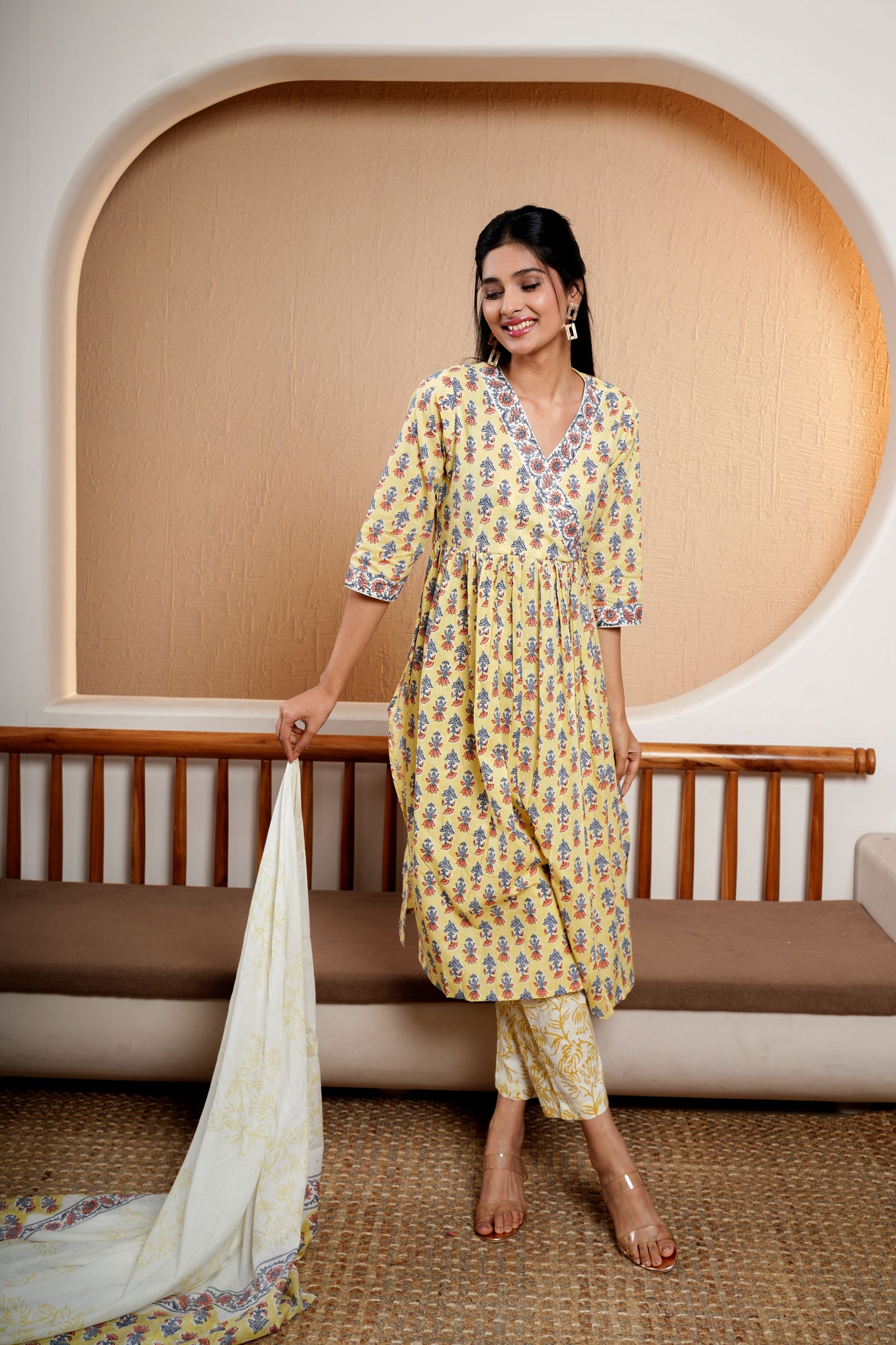 Khaki Chic Cotton Dupatta Set