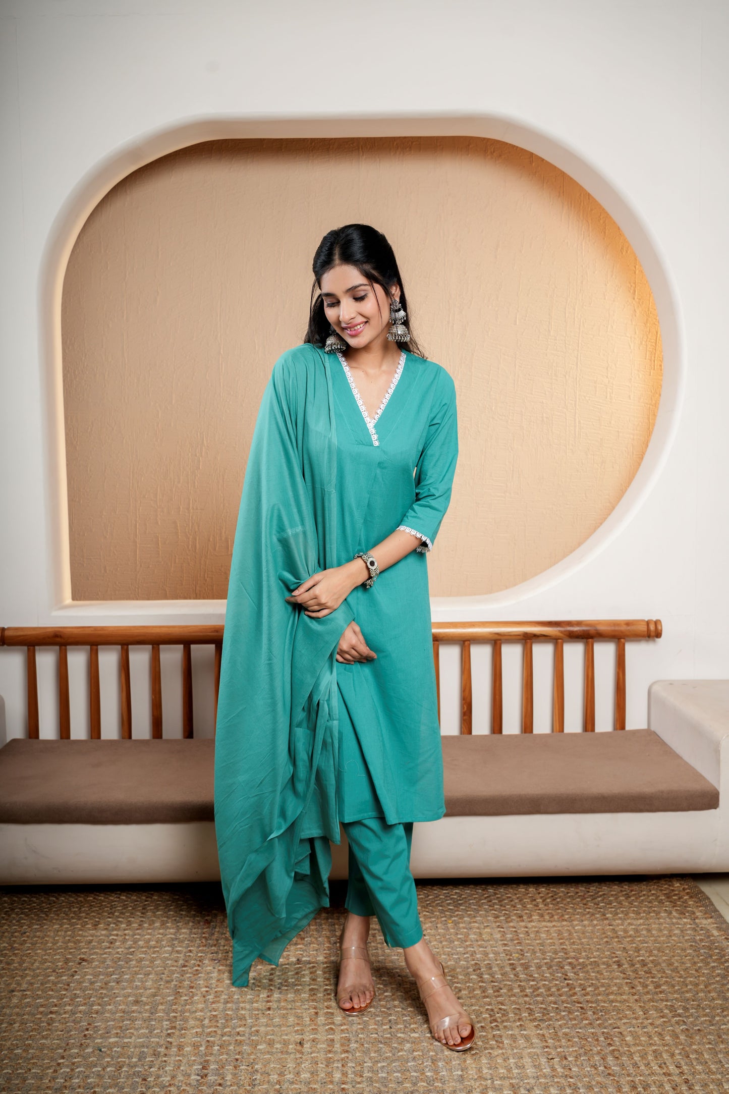 Serene Olive plain dupatta set for women