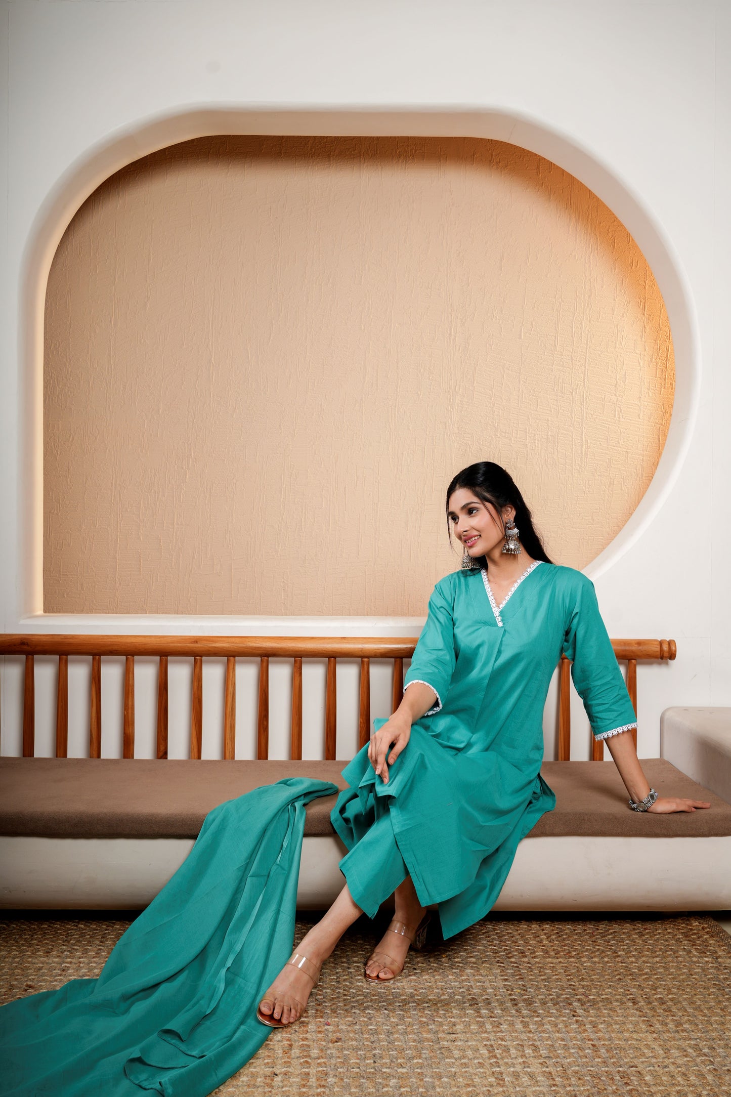 Serene Olive plain dupatta set for women