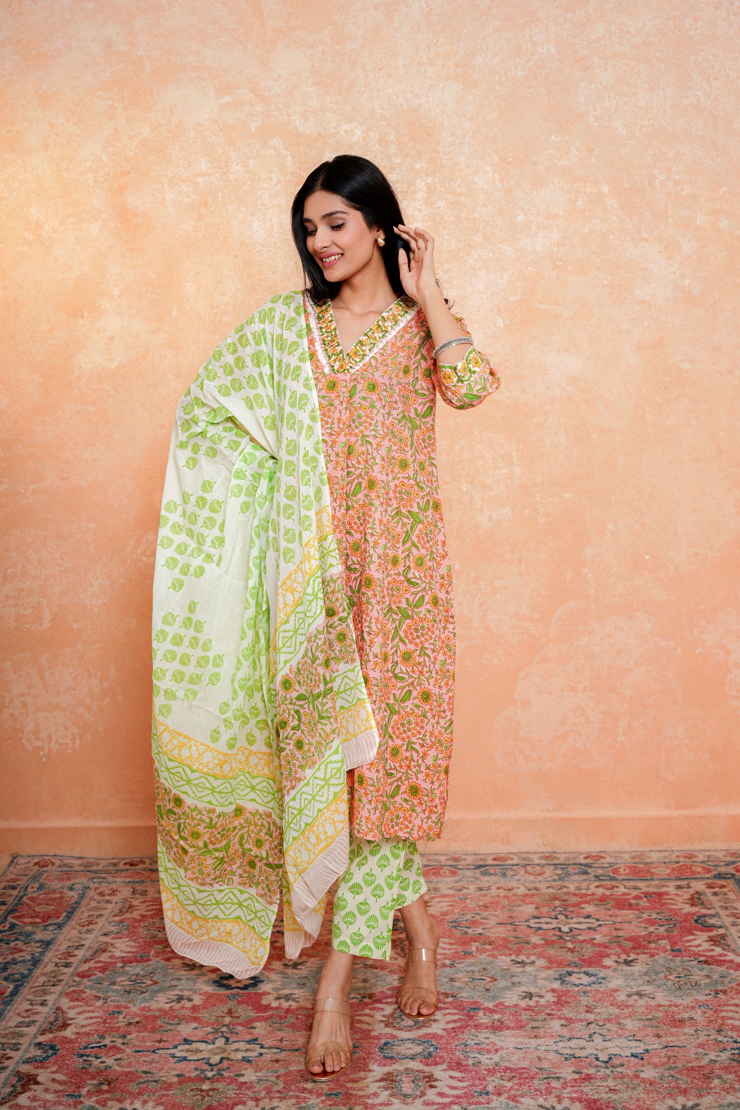 Elegant Tangerine Essence Dupatta Set