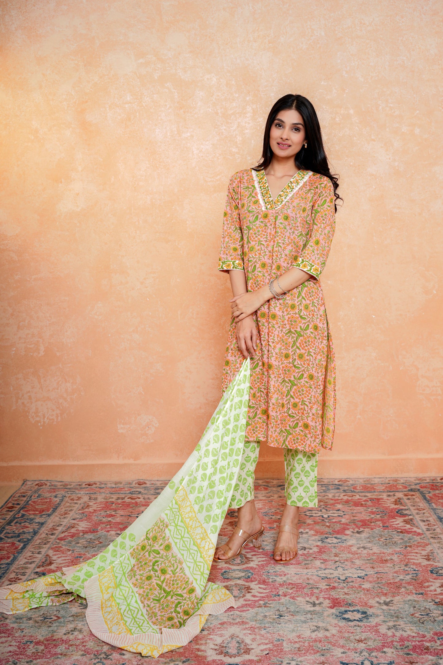 Elegant Tangerine Essence Dupatta Set