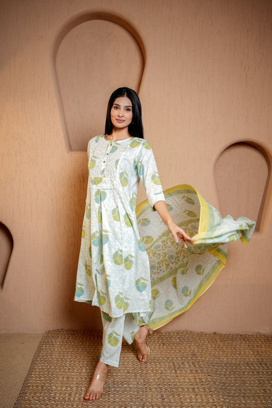 Tropical Hues Wrink Dupatta Set
