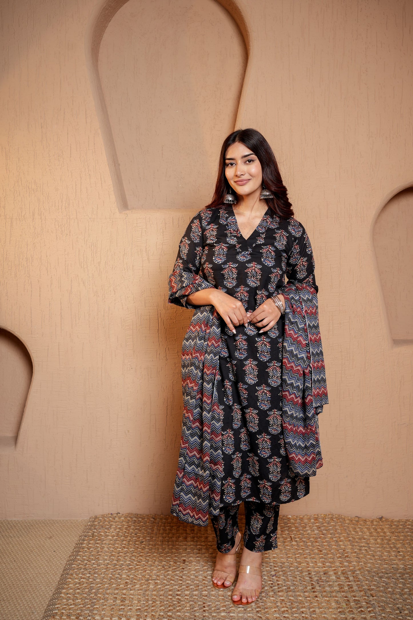Royal Ebony Black Printed Suit For Women