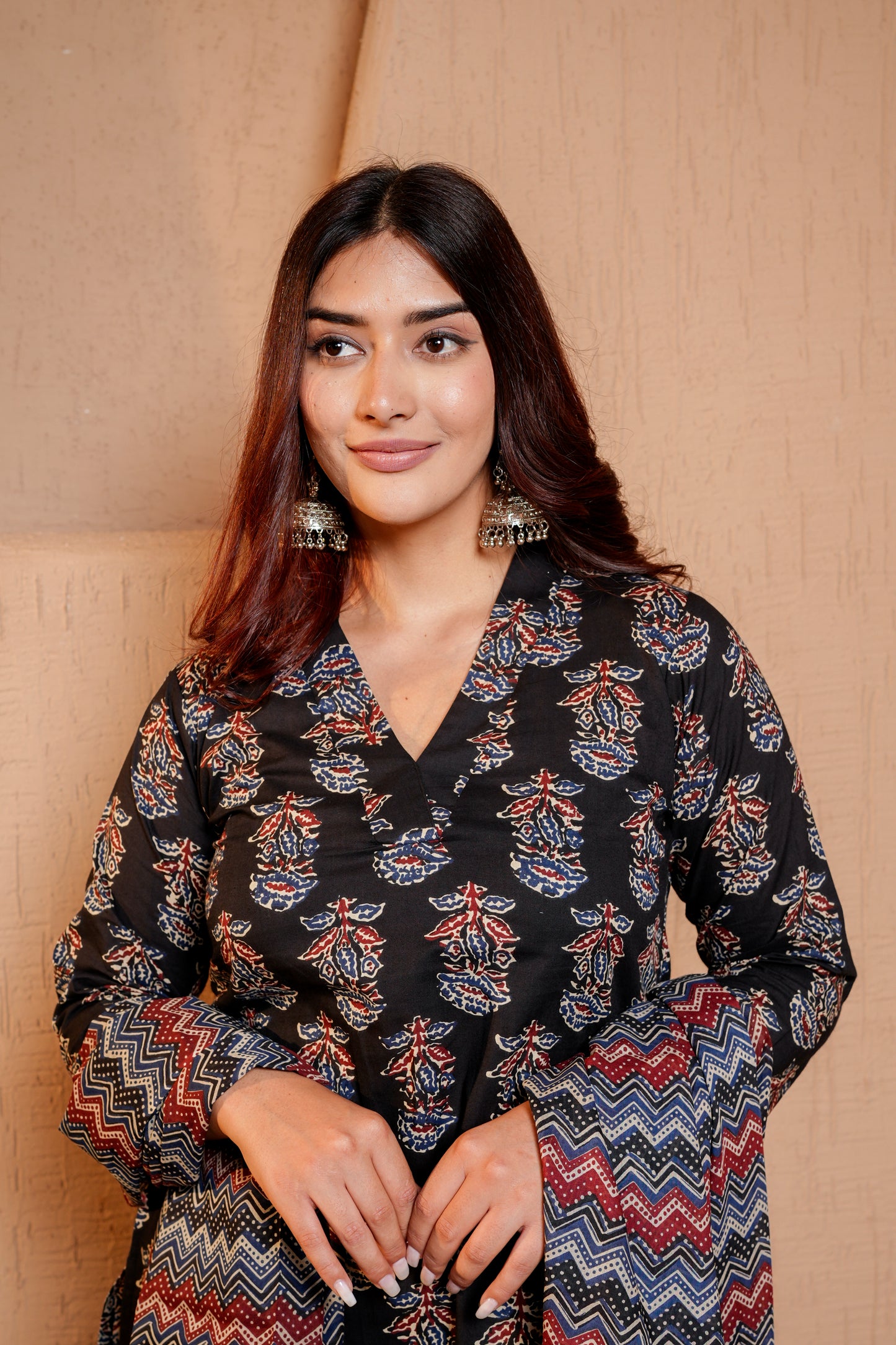 Royal Ebony Black Printed Suit For Women