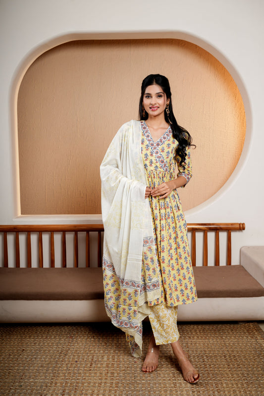 Khaki Chic Cotton Dupatta Set