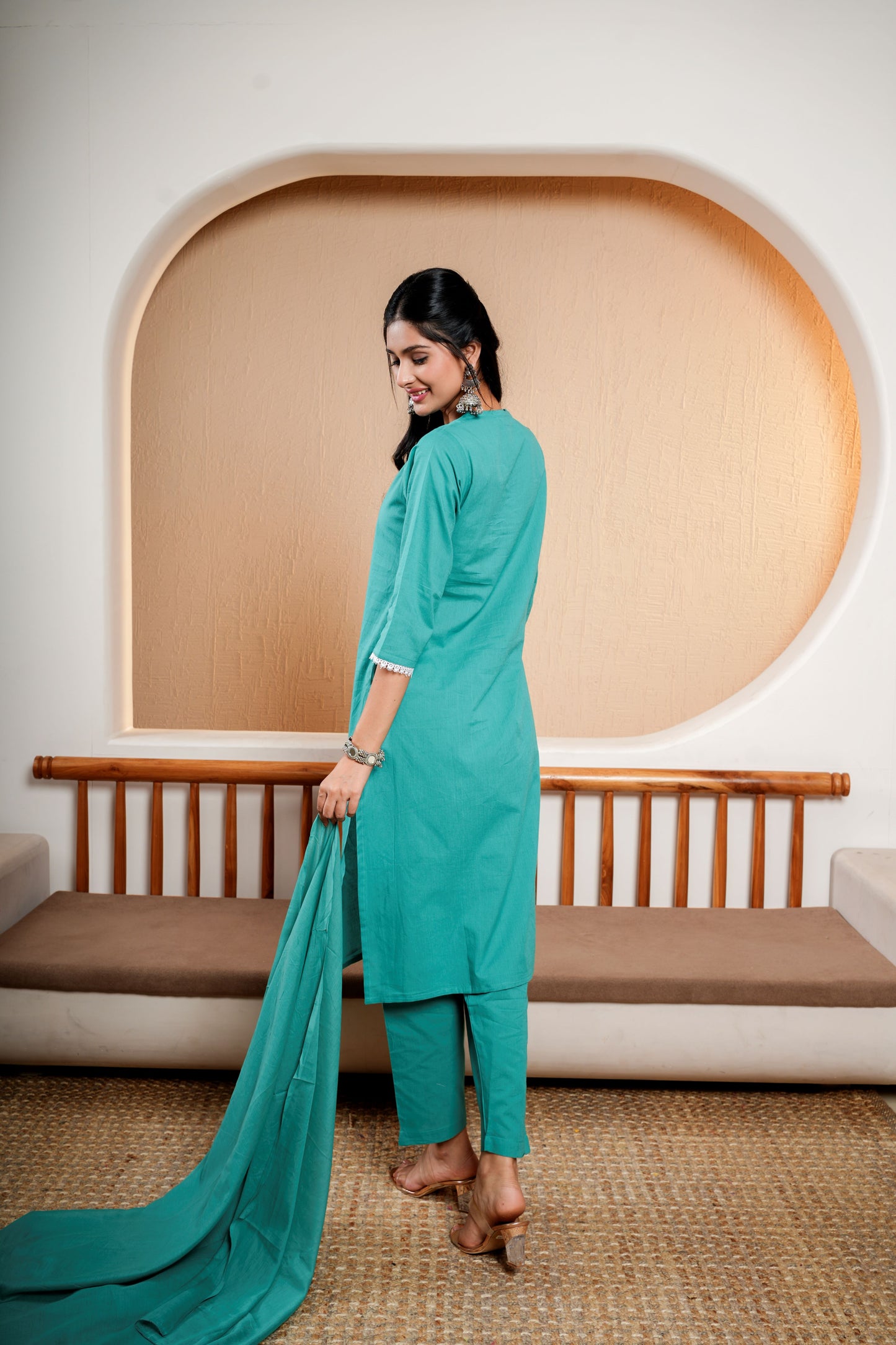 Serene Olive plain dupatta set for women