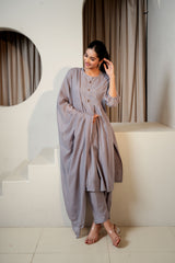 Basil Bliss Grey Dupatta Set