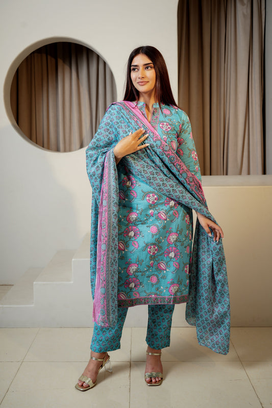 Petal Soft Blue Affair Dupatta Set