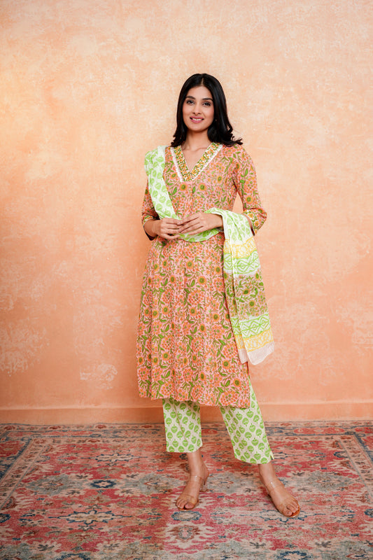 Elegant Tangerine Essence Dupatta Set