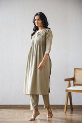 Khaki Chic Cotton Kurti Set