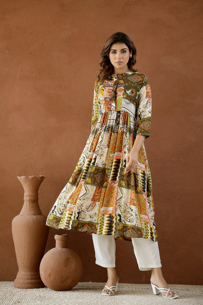 Tropical Hues Wrinkle Kurti