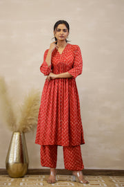 Scarlet Blossom Crape Kurti Set