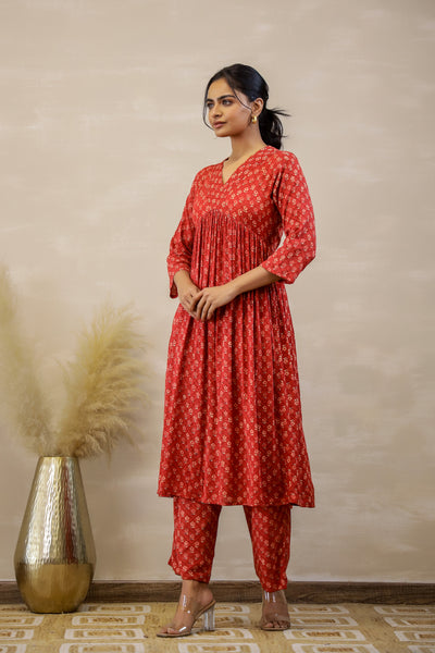 Scarlet Blossom Crape Kurti Set